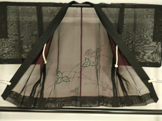 平和屋着物▽羽織 スリーシーズン 春夏秋 塵除け 刺繍 紗 草花文 黒色 正絹 逸品 DAAT9152az