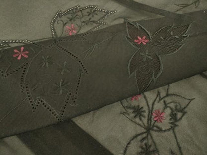 平和屋着物▽羽織 スリーシーズン 春夏秋 塵除け 刺繍 紗 草花文 黒色 正絹 逸品 DAAT9152az