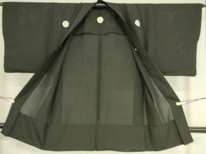 平和屋着物▽男性 黒紋付長羽織 スリーシーズン 春夏秋 塵除け 絽 正絹 逸品 DAAT9158az