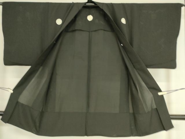 平和屋着物▽男性 黒紋付長羽織 スリーシーズン 春夏秋 塵除け 絽 正絹 逸品 DAAT9158az