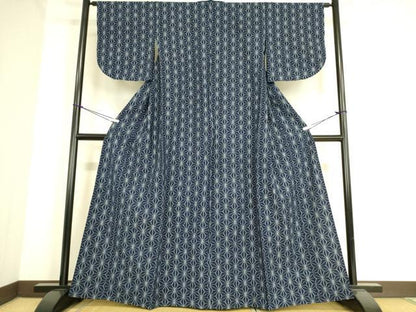 平和屋着物●弓浜絣 紬 単衣 麻の葉文 綿 逸品 DAAT9161az