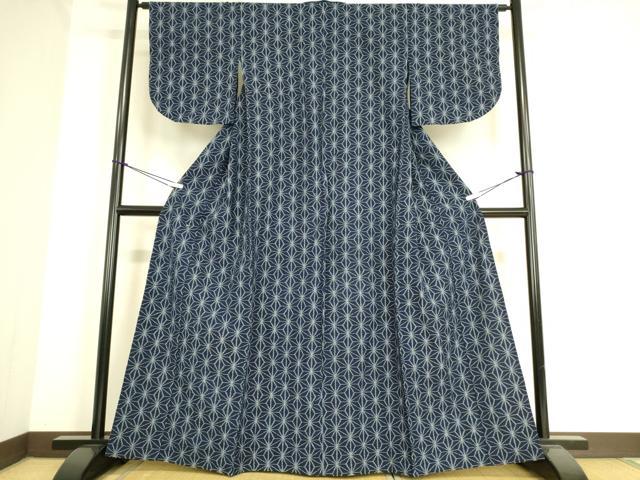 平和屋着物●弓浜絣 紬 単衣 麻の葉文 綿 逸品 DAAT9161az