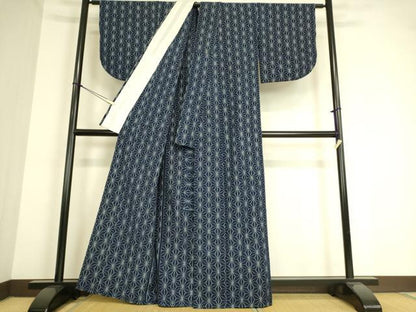 平和屋着物●弓浜絣 紬 単衣 麻の葉文 綿 逸品 DAAT9161az