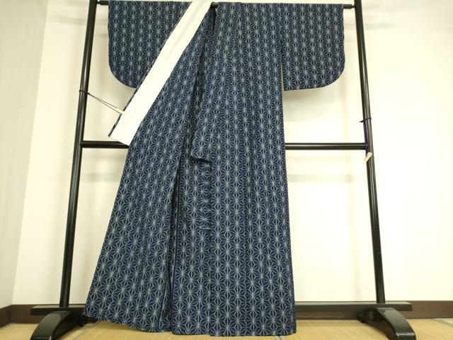 平和屋着物●弓浜絣 紬 単衣 麻の葉文 綿 逸品 DAAT9161az
