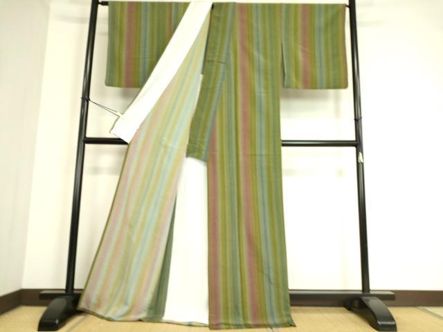 平和屋着物▽小紋 単衣 縞 洗える着物 DAAT9164az