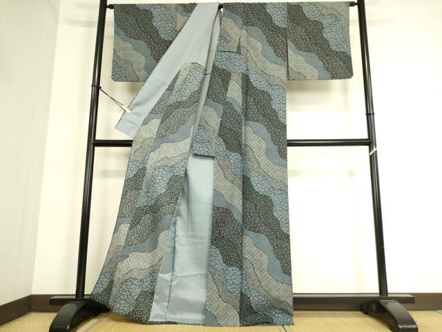 平和屋着物▽小紋 単衣 道長花文 洗える着物 DAAT9166az