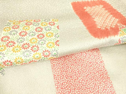 平和屋着物▽上質な小紋 単衣 絞り 色紙重ね花文 正絹 逸品 DAAT9172az
