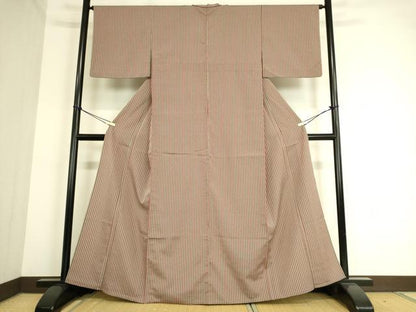 平和屋着物▽上質な紬 単衣 縞 正絹 逸品 DAAT9173az