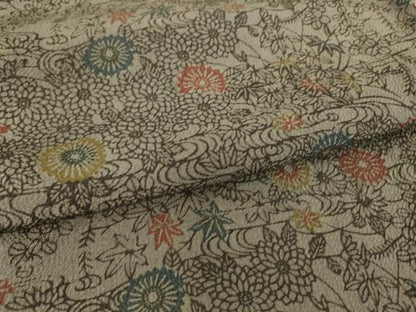 平和屋着物▽上質な小紋　単衣　型染め　菊楓文　鬼しぼ縮緬　正絹　逸品　DAAT9178az