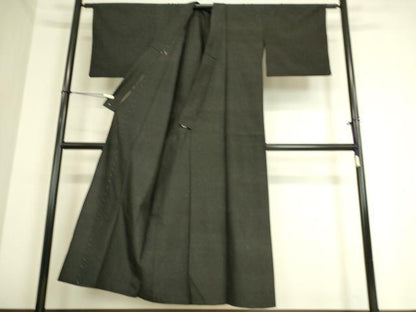 平和屋着物▽上質な紬 単衣 絣文 黒地 正絹 逸品 DAAT9180az