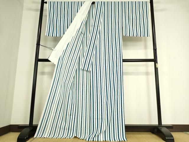 平和屋着物▽小紋 単衣 竹縞 洗える着物 DAAT9188az