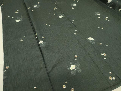 平和屋着物▽小紋 単衣 駒に舞花文 黒地 洗える着物 DAAT9192az