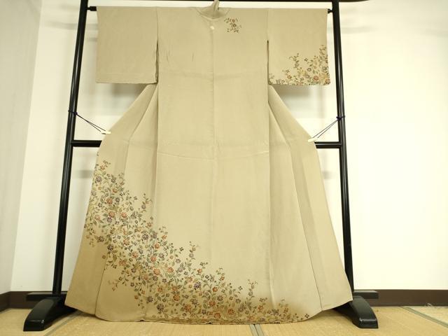 平和屋着物▽訪問着 単衣 花鳥文 暈し染め 鬼しぼ縮緬 正絹 逸品 DAAT9193az