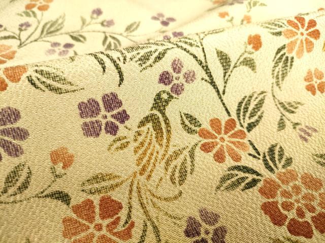 平和屋着物▽訪問着 単衣 花鳥文 暈し染め 鬼しぼ縮緬 正絹 逸品 DAAT9193az