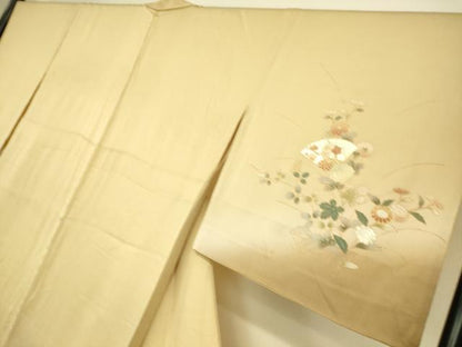 平和屋着物▽訪問着　単衣　地紙花文　暈し染め　金彩　正絹　逸品　DAAT9200az
