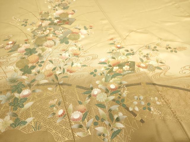 平和屋着物▽訪問着　単衣　地紙花文　暈し染め　金彩　正絹　逸品　DAAT9200az