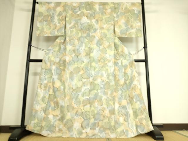 平和屋着物▽上質な小紋 単衣 草葉文 暈し染め 正絹 逸品 未使用 DAAT9203az