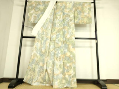 平和屋着物▽上質な小紋 単衣 草葉文 暈し染め 正絹 逸品 未使用 DAAT9203az