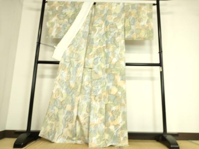 平和屋着物▽上質な小紋 単衣 草葉文 暈し染め 正絹 逸品 未使用 DAAT9203az