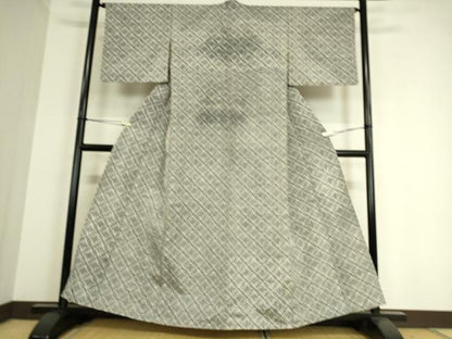 平和屋着物▽上質な紬 単衣 七宝文 正絹 逸品 DAAT9209az