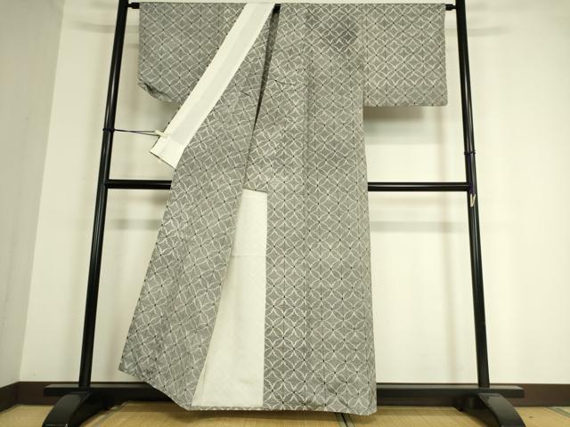 平和屋着物▽上質な紬 単衣 七宝文 正絹 逸品 DAAT9209az