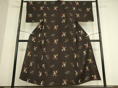 平和屋着物▽上質な紬 単衣 琉球絣文様 正絹 逸品 DAAT9212az