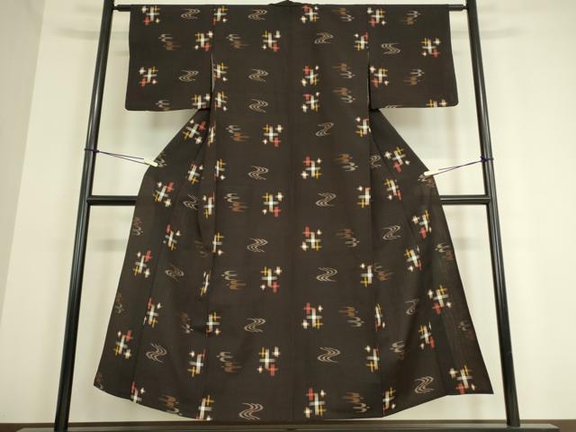 平和屋着物▽上質な紬 単衣 琉球絣文様 正絹 逸品 DAAT9212az