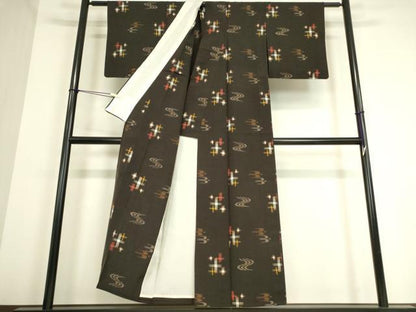 平和屋着物▽上質な紬 単衣 琉球絣文様 正絹 逸品 DAAT9212az