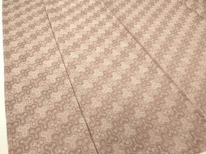 平和屋着物▽上質なお召 色無地 単衣 毘沙門亀甲地紋 梅染色 正絹 逸品 DAAT9214az