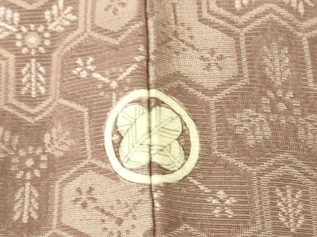 平和屋着物▽上質なお召 色無地 単衣 毘沙門亀甲地紋 梅染色 正絹 逸品 DAAT9214az