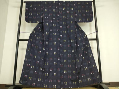 平和屋着物▽上質な紬 単衣 絣花文 正絹 逸品 DAAT9216az