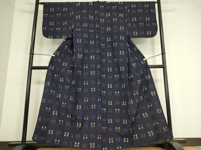 平和屋着物▽上質な紬 単衣 絣花文 正絹 逸品 DAAT9216az