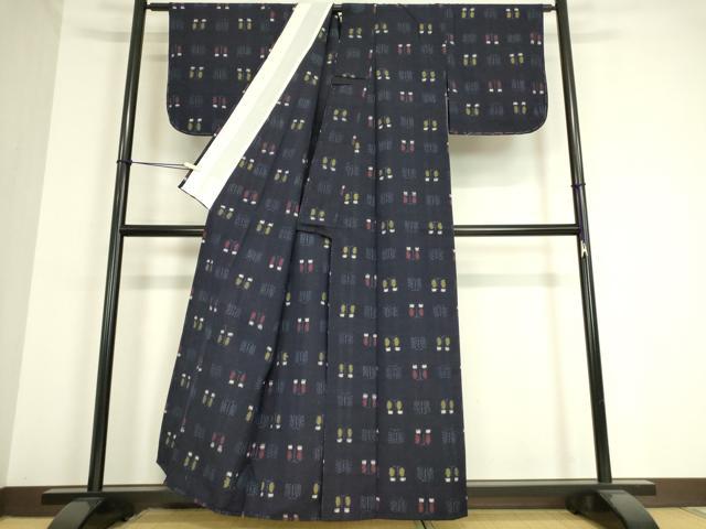 平和屋着物▽上質な紬 単衣 絣花文 正絹 逸品 DAAT9216az