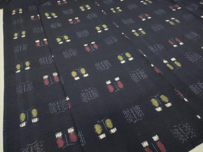平和屋着物▽上質な紬 単衣 絣花文 正絹 逸品 DAAT9216az