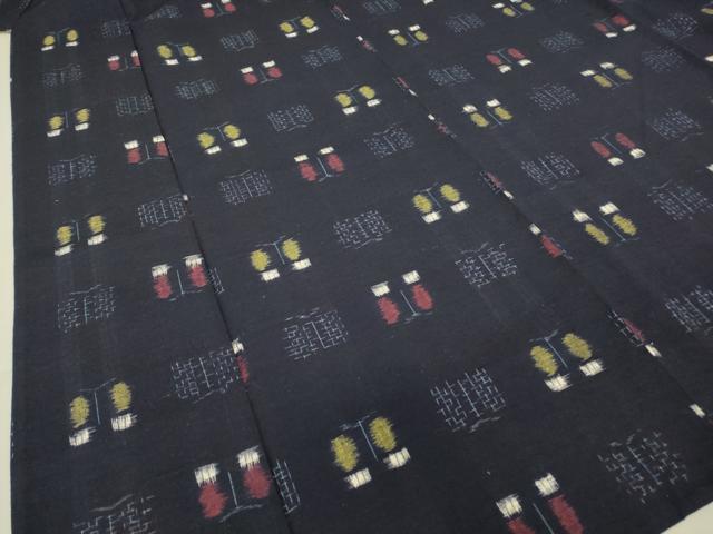 平和屋着物▽上質な紬 単衣 絣花文 正絹 逸品 DAAT9216az