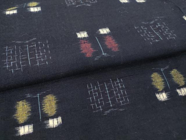 平和屋着物▽上質な紬 単衣 絣花文 正絹 逸品 DAAT9216az