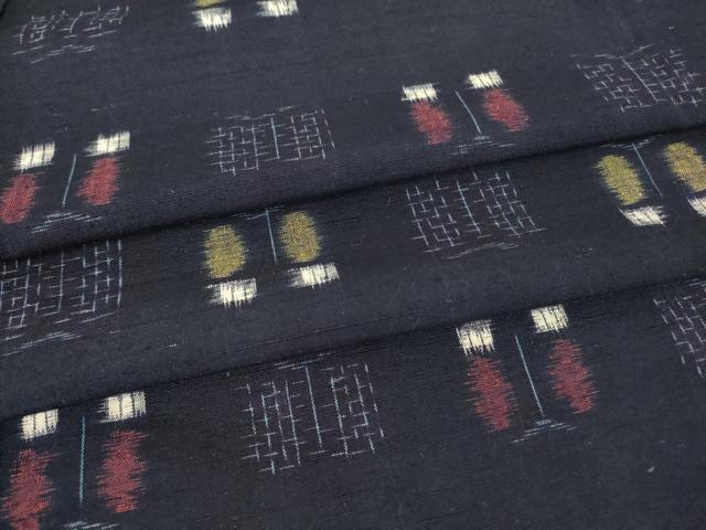 平和屋着物▽上質な紬 単衣 絣花文 正絹 逸品 DAAT9216az