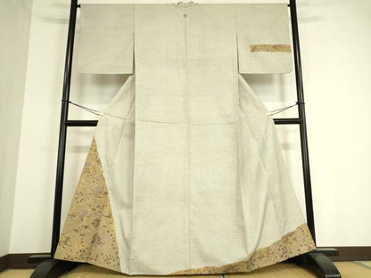 平和屋着物▽訪問着 単衣 紬地 刺繍 壁画鳥獣花文 金彩 正絹 逸品 DAAT9217az