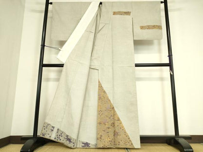 平和屋着物▽訪問着 単衣 紬地 刺繍 壁画鳥獣花文 金彩 正絹 逸品 DAAT9217az