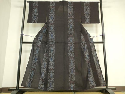 平和屋着物▽上質な紬 単衣 洋花間道 正絹 逸品 DAAT9218az
