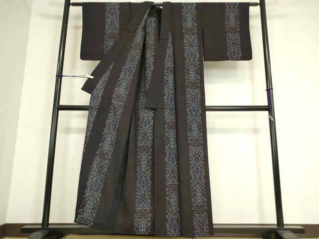 平和屋着物▽上質な紬 単衣 洋花間道 正絹 逸品 DAAT9218az