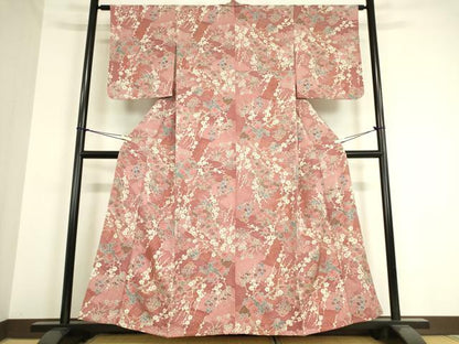平和屋着物▽上質な小紋 単衣 雲取り扇面花文 金彩 正絹 逸品 未使用 DAAT9221az