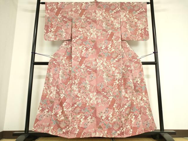 平和屋着物▽上質な小紋 単衣 雲取り扇面花文 金彩 正絹 逸品 未使用 DAAT9221az