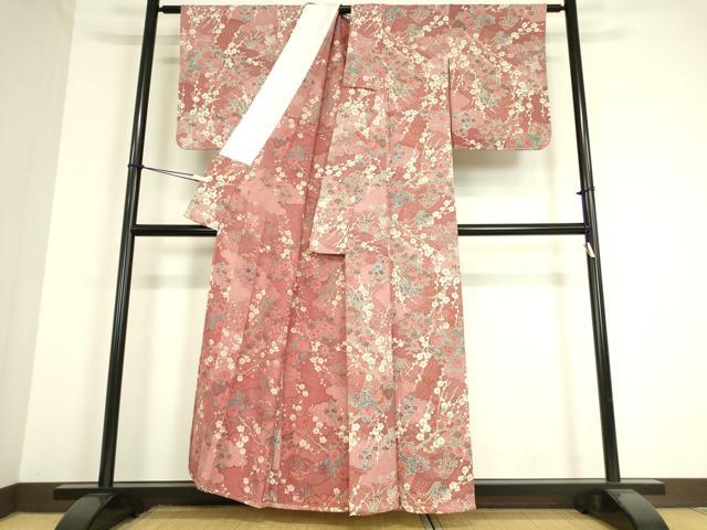 平和屋着物▽上質な小紋 単衣 雲取り扇面花文 金彩 正絹 逸品 未使用 DAAT9221az