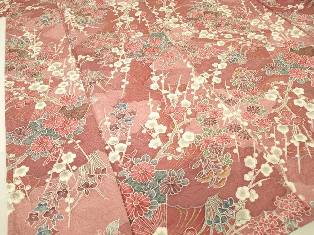 平和屋着物▽上質な小紋 単衣 雲取り扇面花文 金彩 正絹 逸品 未使用 DAAT9221az