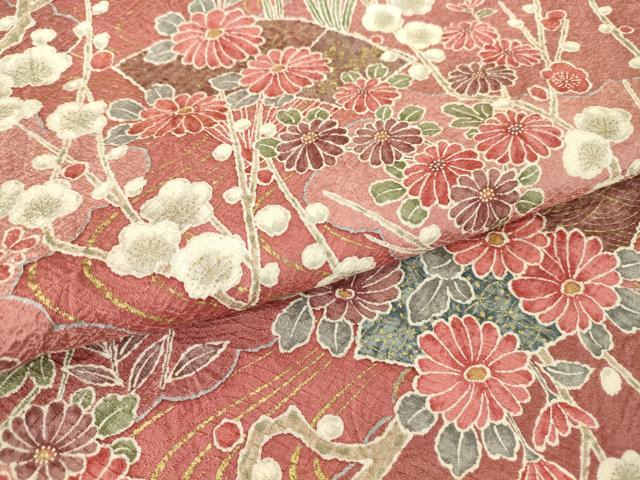 平和屋着物▽上質な小紋 単衣 雲取り扇面花文 金彩 正絹 逸品 未使用 DAAT9221az