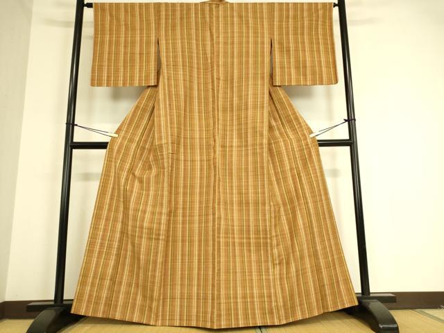 平和屋着物▽上質な紬　単衣　縞　正絹　逸品　DAAT9222az
