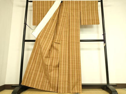 平和屋着物▽上質な紬　単衣　縞　正絹　逸品　DAAT9222az