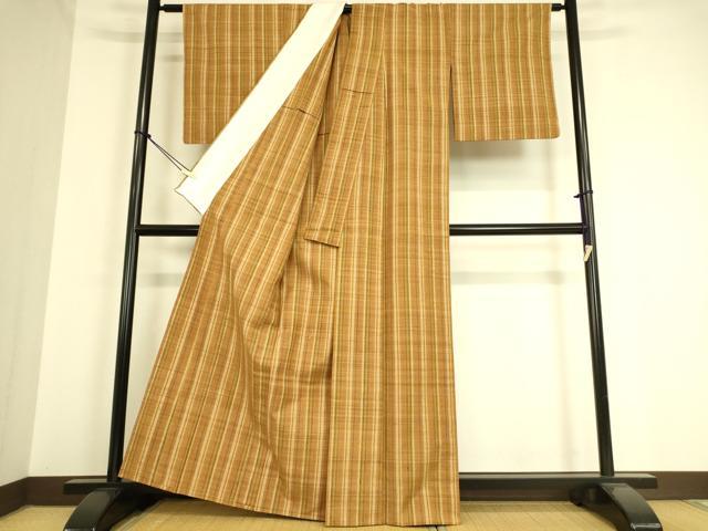 平和屋着物▽上質な紬　単衣　縞　正絹　逸品　DAAT9222az