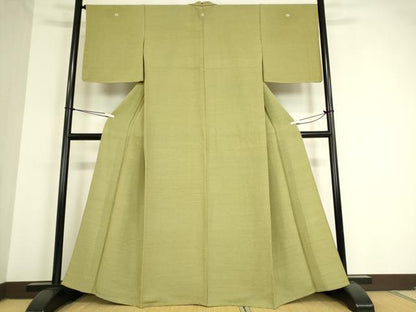 平和屋着物▽上質な紬 単衣 柳茶色 正絹 逸品 DAAT9225az
